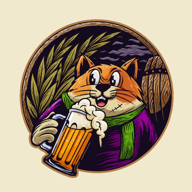 Katze mit bierillustration