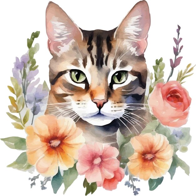 Vektor katze mit blumen