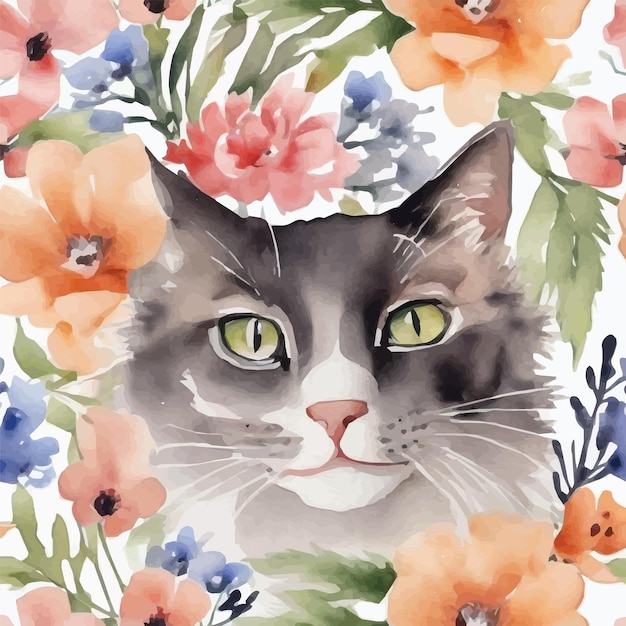 Vektor katze mit blumen