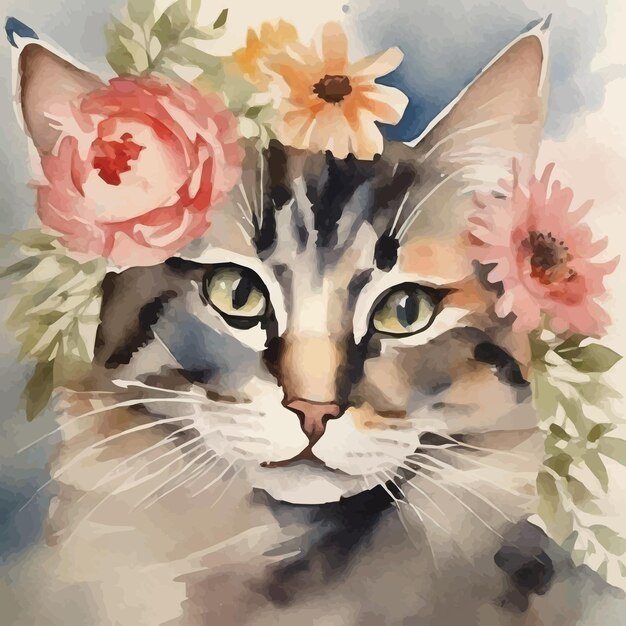 Vektor katze mit blumen