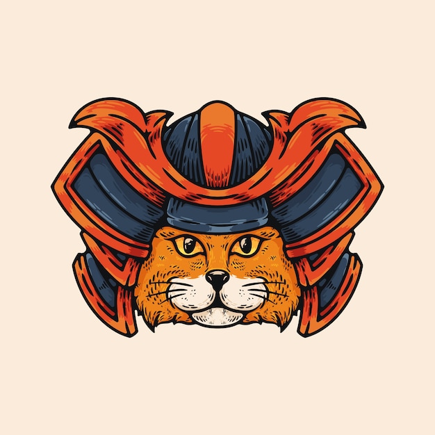 Katze mit samurai-helm