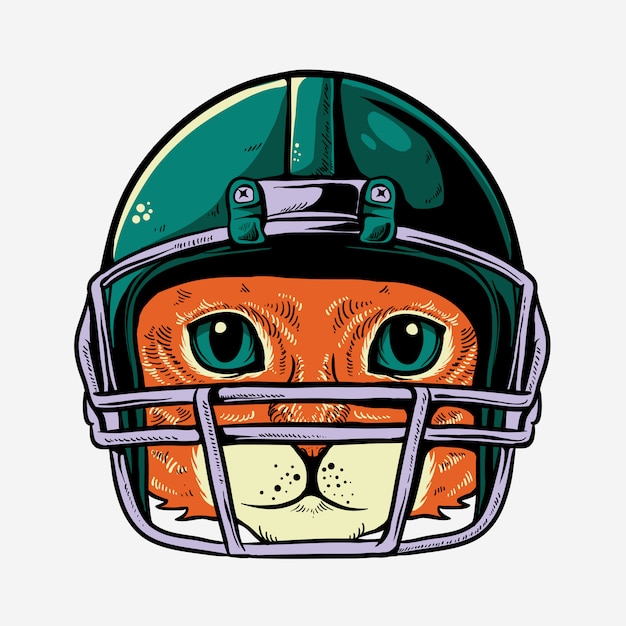 Katze mit sturzhelm der spielerillustration des amerikanischen fußballs