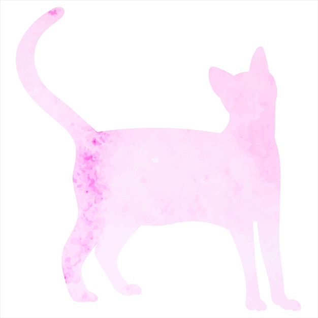 Katze rosa aquarell silhouette, isoliert, vektor