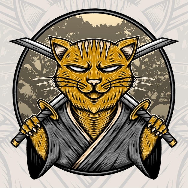 Vektor katze-samurai-illustration