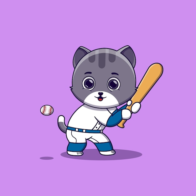 Katze spielt Baseball-Cartoon-Vektor