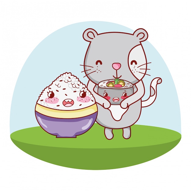 Katze und essen kawaii cartoons