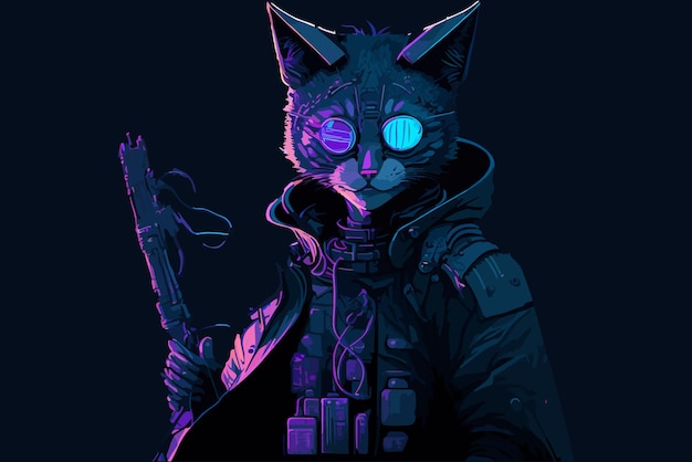 Katzen-Cyberpunk-Vektorillustration