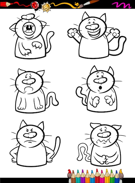 Katzen emotion set cartoon malbuch