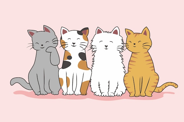 Vektor katzen niedlichen cartoon kawaii set