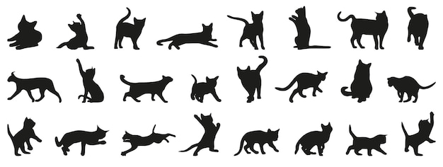 Katzen-silhouetten-sammlung set aus schwarzen katzen-silhouetten. kätzchen-silhouetten-sammlung