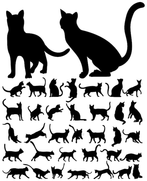Vektor katzen stellten die silhouette ein, die auf weißem hintergrundvektor lokalisiert wurde