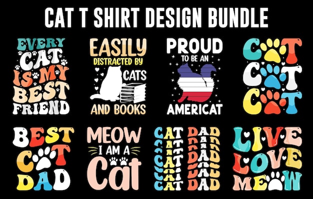 Katzen-T-Shirt-Design-Bundle, Katzen-T-Shirt-Set, Katzen-Vektor-Bundle, trendiges Katzen-T-Shirt, Katzen-Design-Set,