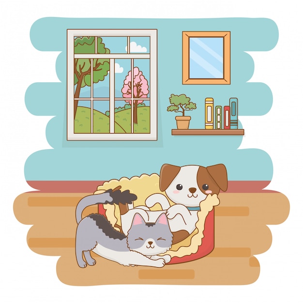 Katzen- und hundekarikaturclipartillustration