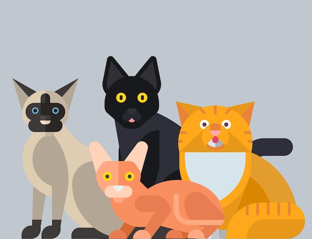 Katzen vektor illustration süßes tier lustige kätzchen familie charaktere hauskätzchen trendiges haustier gezeichnet