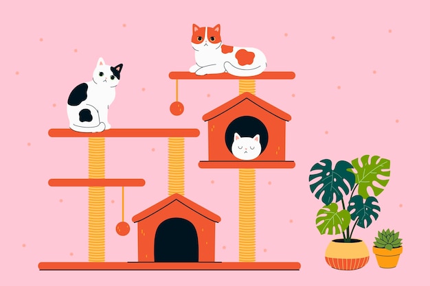 Katzenbaum-Türme mit niedlichen Katzen