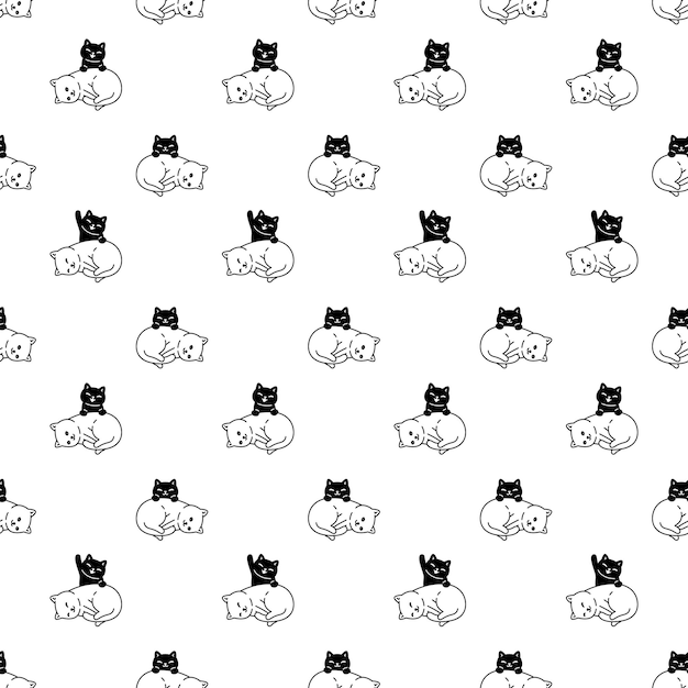 Vektor katzenschnürloses muster kätzchen-dudle zeichentrickfilm-lächeln-illustration