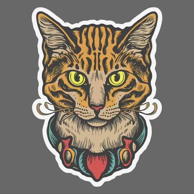 Vektor katzensticker-t-shirt-design im vintage-stil