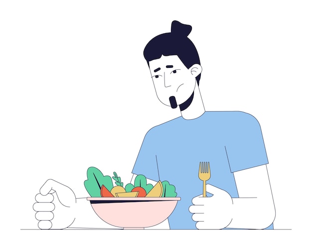 Kaukasischer weißer Mann Appetitlosigkeit 2D lineare Zeichentrickfigur