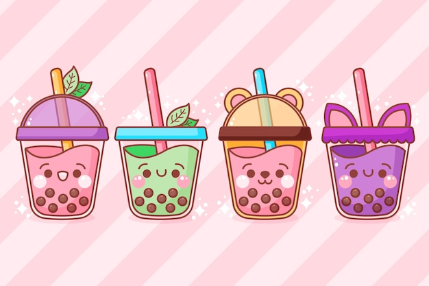 Vektor kawaii bubble tea kollektion