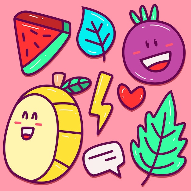 Kawaii cartoon fruit doodle vorlage