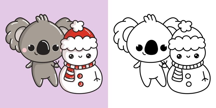 Vektor kawaii clipart weihnachten koala bär illustration und zum ausmalen lustiges kawaii weihnachtstier