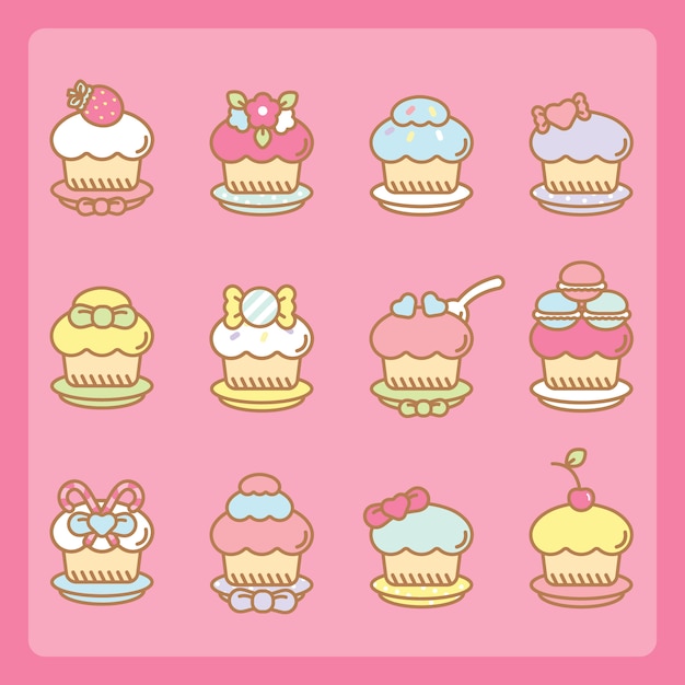 Kawaii cupcakes gesetzt