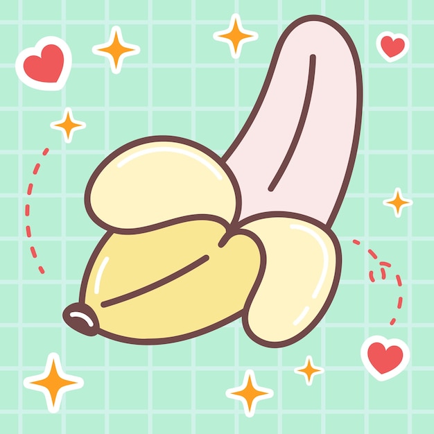 Vektor kawaii-essen-cartoon süße bananenfrucht-illustrationsvektor des niedlichen japanischen anime-manga-aufklebers