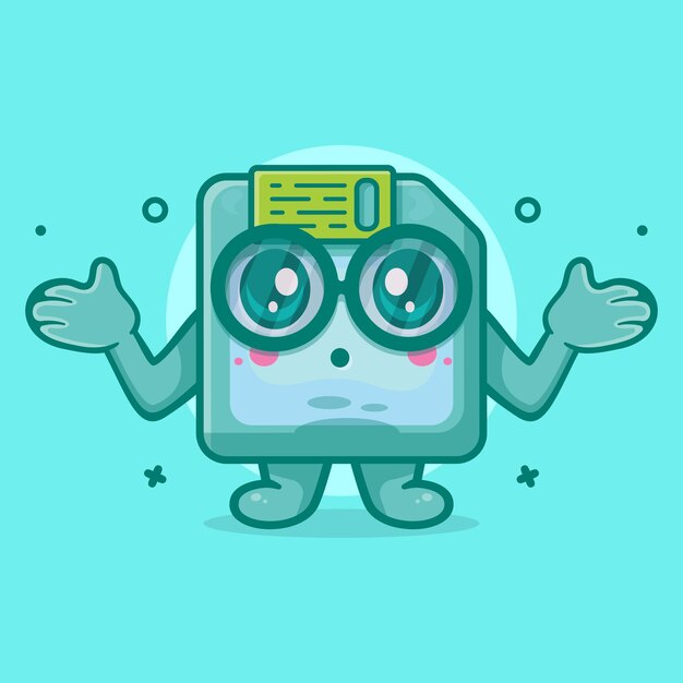 Kawaii Floppy Disk Charakter Maskottchen mit verwirrter Geste isolierter Cartoon im flachen Stil Design
