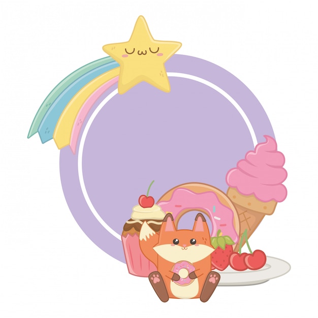 Kawaii fuchs cartoon und desserts