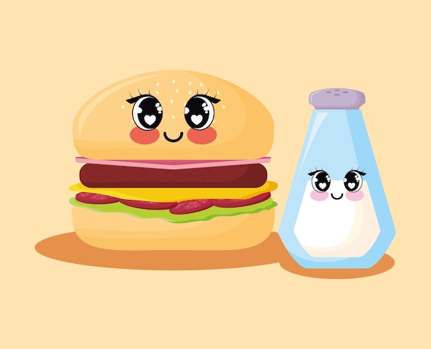 Kawaii Hamburger und Salzflasche