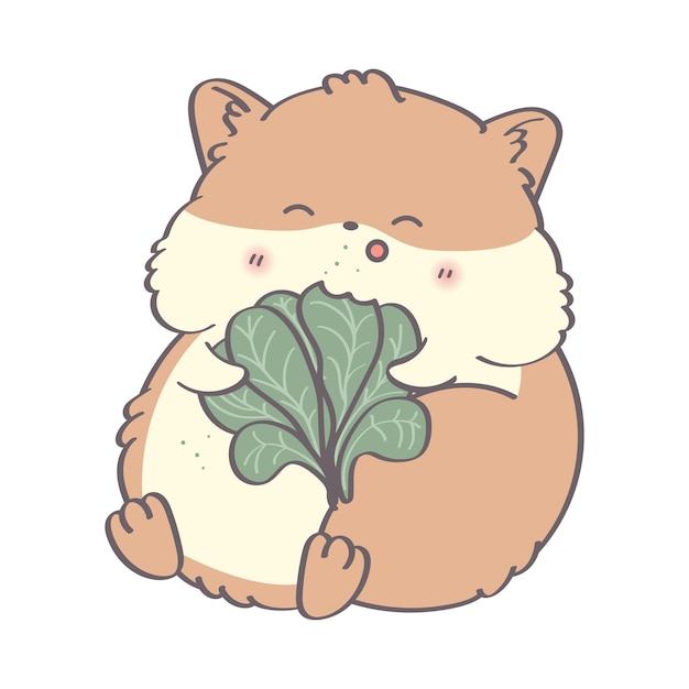 Vektor kawaii-hamster-clipart. hamster-abbildung. hamster frisst salat.