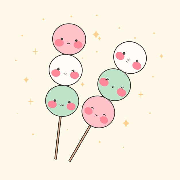 Kawaii japan tradition sanshoku dango sweet dango traditionelle japanische süßigkeiten asiatisches essen