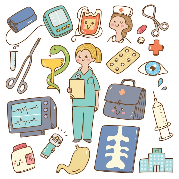 Kawaii Karikaturdoktor mit medizinischer Ausrüstung
