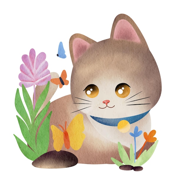 Vektor kawaii-katze als illustration zum katzentag