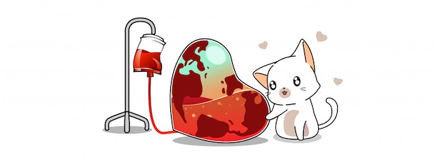 Kawaii katze rettet die erdillustration