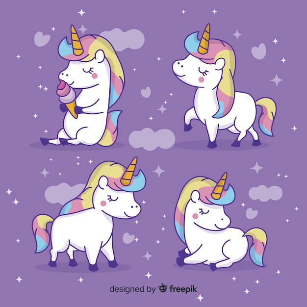 Kawaii nette einhorncharaktersammlung