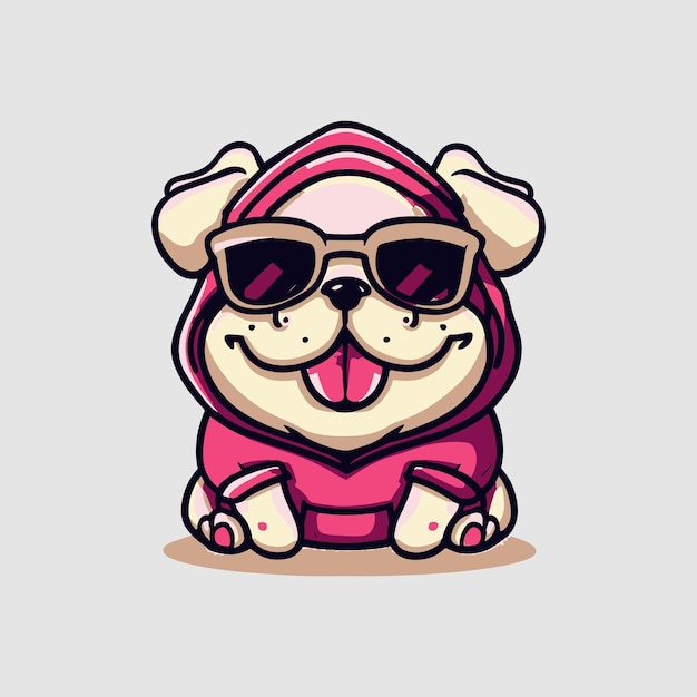 Vektor kawaii süßer glücklicher hund mit sonnenbrille-t-shirt-design