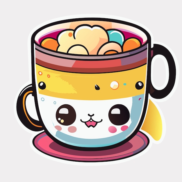 Vektor kawaii tasse tee mit einer gesichts-t-shirt-designgrafik