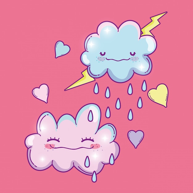 Kawaii wolken flauschig mit donner regnet