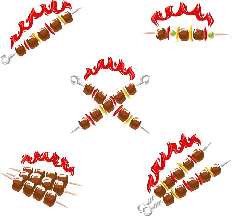 Vektor kebab-etiketten und -elemente festgelegt sammlungssymbol kebabs vektor
