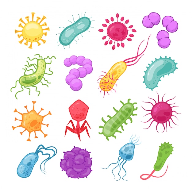 Keime setzen. Biologie Pandemie Virus biologische Mikroben Amöben Epidemiologie Bakterien Krankheit Keim Grippe Zelle isoliert Sammlung. Illustration Element organische mikrobiologische Infektion