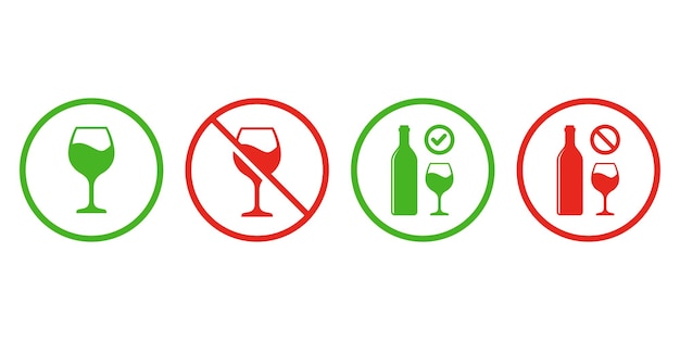 Vektor kein alkoholzeichen und alkohol erlaubt icon-zeichen-vektor-illustration