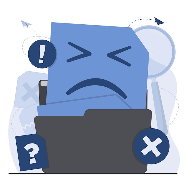 kein Datenkonzept fehlende Dateien keine Suchergebnisse in einem System Daten nicht verfügbar Illustration