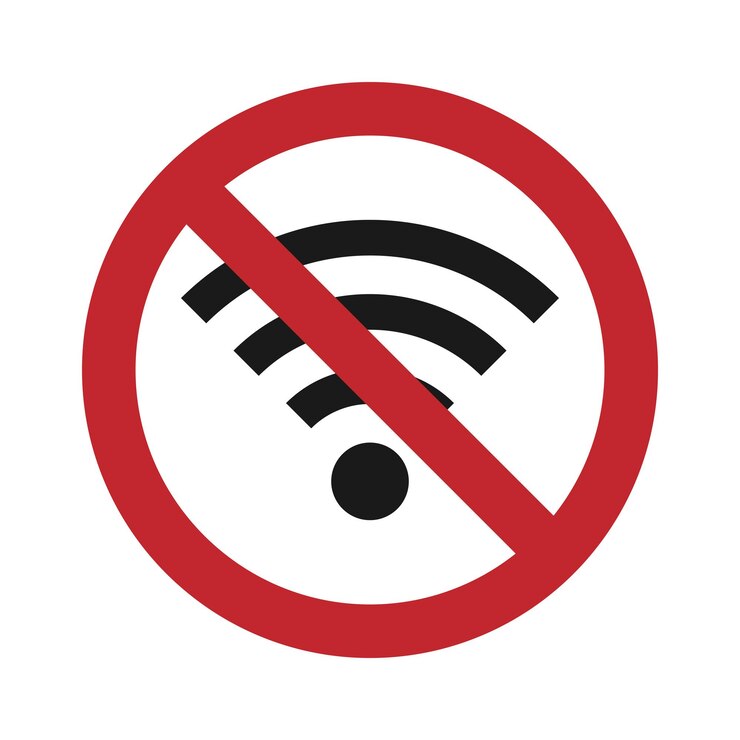 Vektor kein wlan. rotes verbotskreiszeichen. verbot drahtloses netzwerk piktogramm.