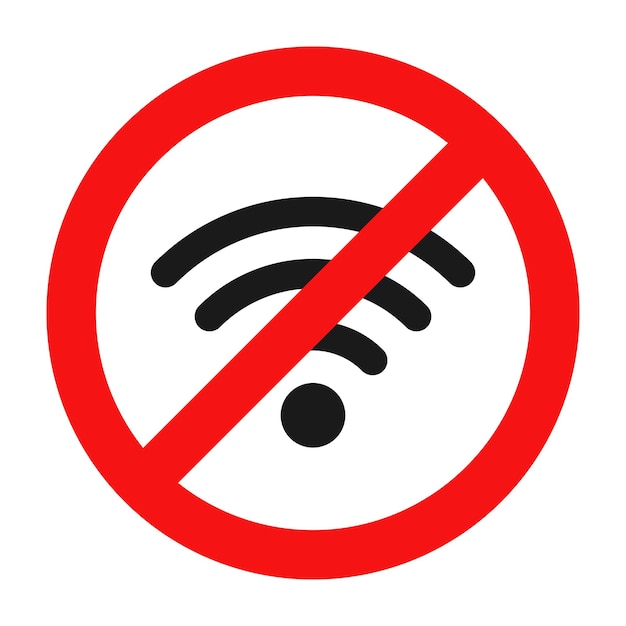 Kein WLAN. Rotes Verbotskreiszeichen. Verbot drahtloses Netzwerk Piktogramm.