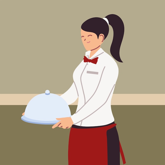 Kellnerin der Frau mit einheitlichem Haltefach-Illustrationsentwurf