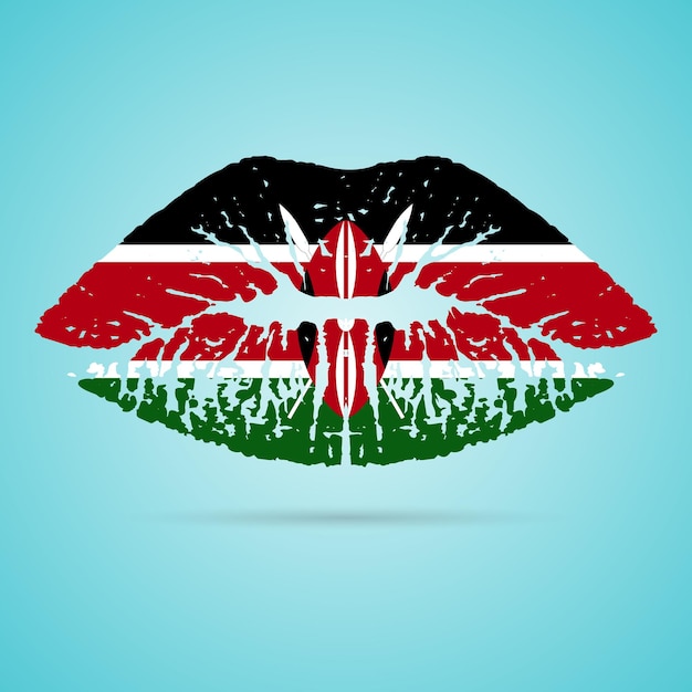 Kenia-flaggen-lippenstift auf den lippen lokalisiert auf einem weißen hintergrund-vektor-illustration