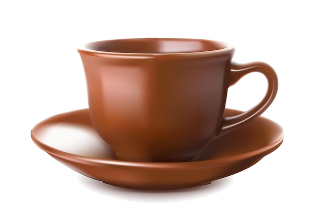 Keramikbraunes Kaffeeservice mit Becher und Untertasse.