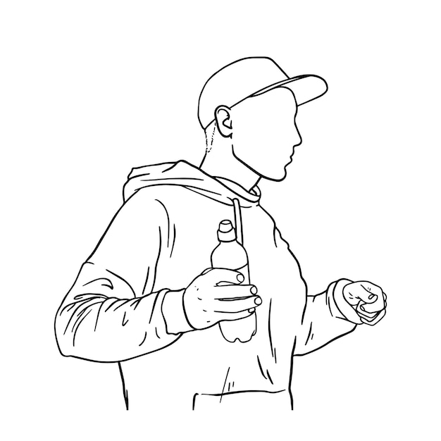 Kerl in einem cap-porträt-doodle lineares cartoon-malbuch
