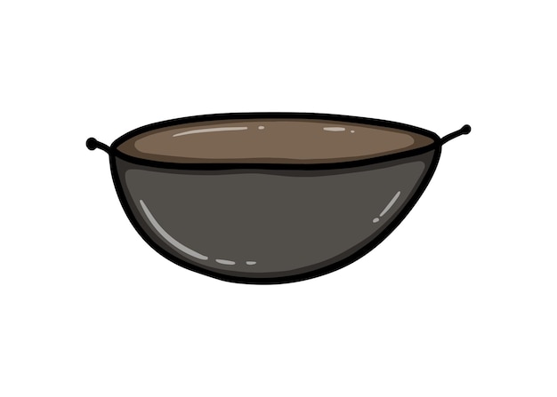 Vektor kessel mit griffen traditioneller asiatischer kessel aus gussmetall mit halbkreisförmigem boden zum kochen von doodle-linearen cartoon-färbungen